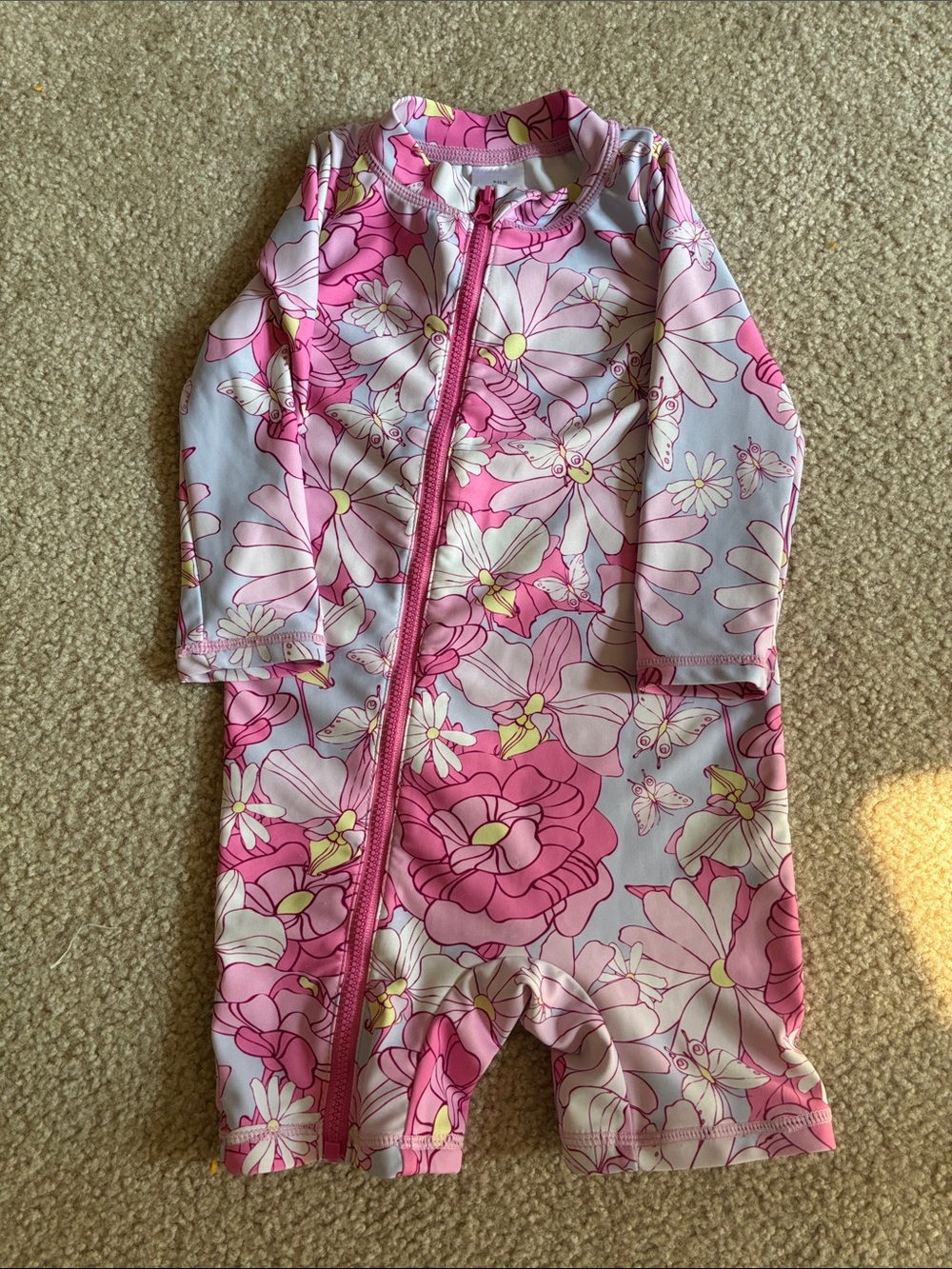 Girls' Pink Floral Long-Sleeve Rashguard Sunsuit